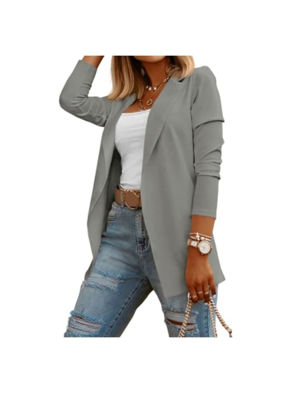 Womens Cotton Blend Knit Blazer Long Sleeve Open Front Business Casual